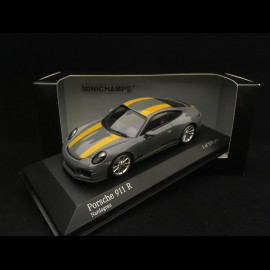 Porsche 911 R type 991 2016 Nardo grey yellow stripes 1/43 Minichamps 413066232