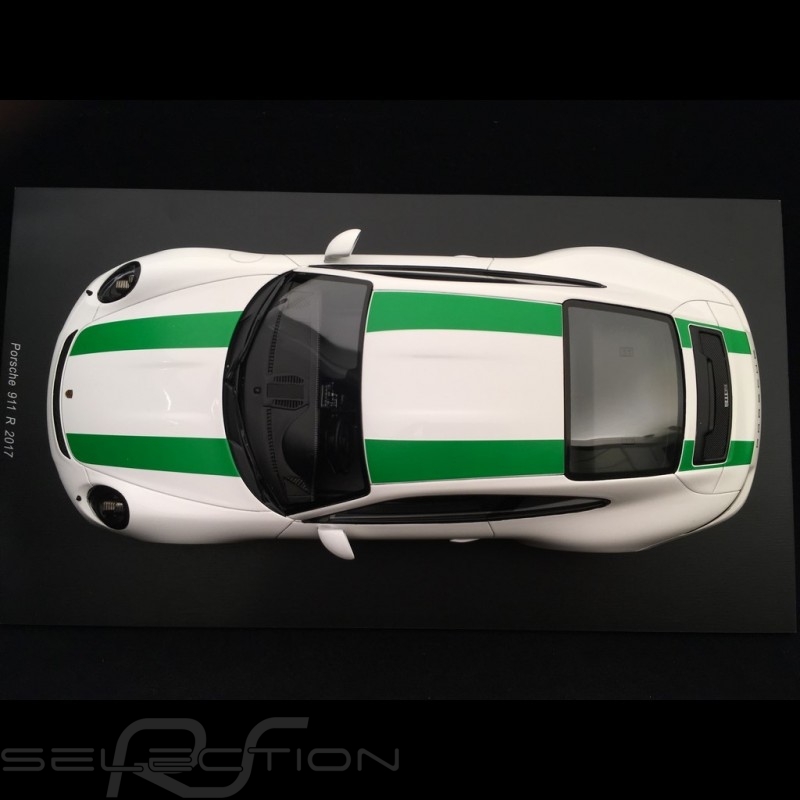 Porsche 911 R type 991 2016 weiß grüne streifen 1/18 Spark WAX02100026