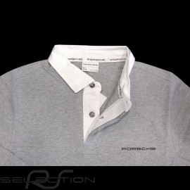Porsche polo Shirt Classic Hellgrau meliert / weiße Kragen lange Armel Porsche WAP916 - Herren