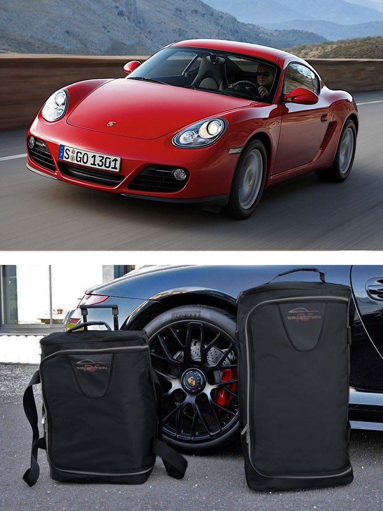 Luggage set for Porsche Cayman 987 Custom fit black fabric Wheeled trolley plus carrier bag Elfershop