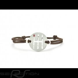 Gearbox Bracelet Silver finish Coloured cord brown Made in France