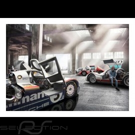 Garage with Porsche 956, 906 and 904 poster 29.7cm x 42cm