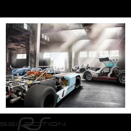 Garage with Porsche 908 /03, 906, 904 and Porsche 550 poster 29.7cm x 42cm