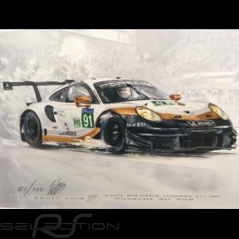 Porsche 991 GT3 RSR n° 91 Le Mans 2019 Aluminium Rahmen mit Schwarz-Weiß Skizze Limitierte Auflage Uli Ehret - 804 91