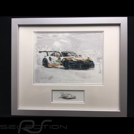 Porsche 991 GT3 RSR n° 91 Le Mans 2019 Aluminium Rahmen mit Schwarz-Weiß Skizze Limitierte Auflage Uli Ehret - 804 91