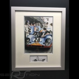 Porsche 917 K Gulf n° 20 Mc Queen Le Mans 1970 wood frame aluminum with black and white sketch Limited edition Uli Ehret - 324