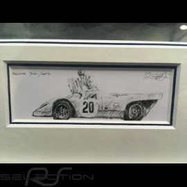 Porsche 917 K Gulf n° 20 Mc Queen Le Mans 1970 Aluminium Rahmen mit Schwarz-Weiß Skizze Limitierte Auflage Uli Ehret - 324