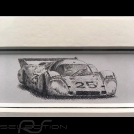 Porsche 917 LH n° 25 LM 1970 with Vic Elford wood frame aluminum with black and white sketch Limited edition Uli Ehret - 216