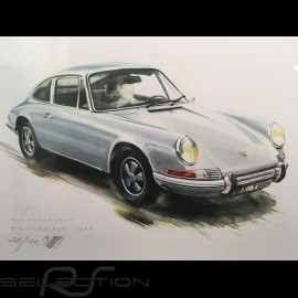 Porsche 911 classical white wood frame aluminum with black and white sketch Limited edition Uli Ehret - 527 weiss