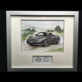 Porsche Boxster 987 grau Aluminium Rahmen mit Schwarz-Weiß Skizze Limitierte Auflage Uli Ehret - 308