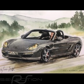 Porsche Boxster 987 grau Aluminium Rahmen mit Schwarz-Weiß Skizze Limitierte Auflage Uli Ehret - 308