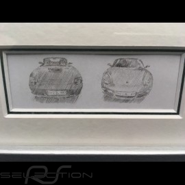 Porsche Boxster 987 grau Aluminium Rahmen mit Schwarz-Weiß Skizze Limitierte Auflage Uli Ehret - 308