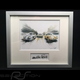 Porsche 356 Carrera / Cabriolet / 356 LM 1951 wood frame aluminum with black and white sketch Limited edition Uli Ehret - 199