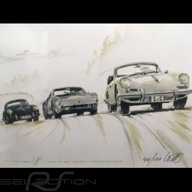 Porsche 356 Cabriolet, 904 GTS and 356 coupé wood frame aluminum with black and white sketch Limited edition Uli Ehret - 196