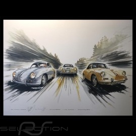 Porsche Poster 356 Trio Stuttgart Le Mans auf Leinwand 60 x 80 cm Limitierte Auflage Uli Ehret - 199