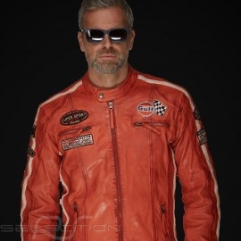 Gulf Lederjacke Dakota Super Sport Racing Team Classic driver Orange - Herren