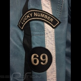 Gulf leather jacket Lucky Number 69 Racing Team Classic driver blue - men