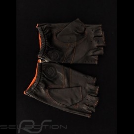 Fahren Handschuhe fingerless Leder Racing schwarz / orange Zielflagge