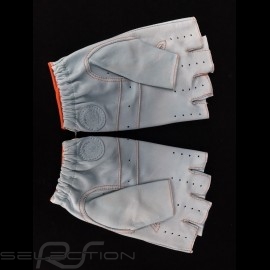 Driving Gloves fingerless mittens leather Racing blue / orange checkered flag