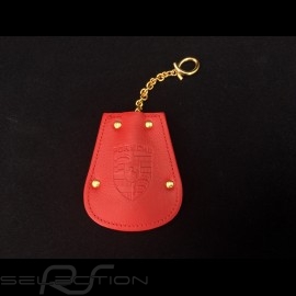 Porsche key pouch red leather Reutter retractable gold plated chain