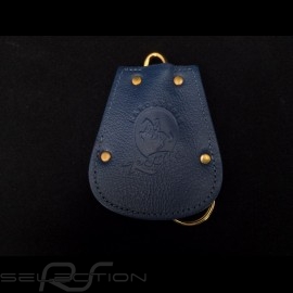 Porsche key pouch blue leather Reutter retractable gold plated chain