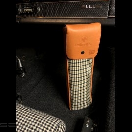 Original Porsche Pepita brown Houndstooth fabric / Brown Recaro leather bag with flap - first aid kit included