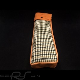 Original Porsche Pepita brown Houndstooth fabric / Brown Recaro leather bag with flap - first aid kit included