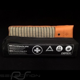 Original Porsche Pepita braun Hahnentrittstoff / Braun Recaro Leder Tasche mit Klappe - Erste-Hilfe-Kasten enthalten