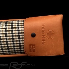 Original Porsche Pepita braun Hahnentrittstoff / Braun Recaro Leder Tasche mit Klappe - Erste-Hilfe-Kasten enthalten