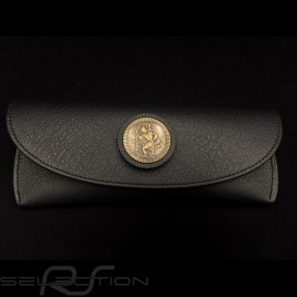 Glasses case black leather Reutter for Porsche 356 magnetic with metal saint christophe medallion