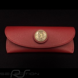 Glasses case red leather Reutter for Porsche 356 magnetic with metal saint christophe medallion