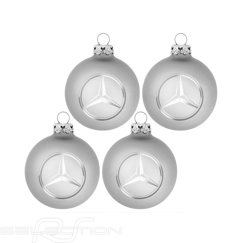 Mercedes Weihnachtskugeln 4er Set mit sternlogo silber