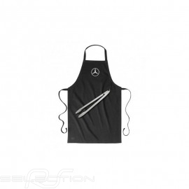 Ensemble barbecue Mercedes tablier coton noir et pince acier set with black cotton apron and steel tong grillset mit schwarzer b
