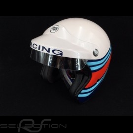 Helmet racing metallic white / blue / red