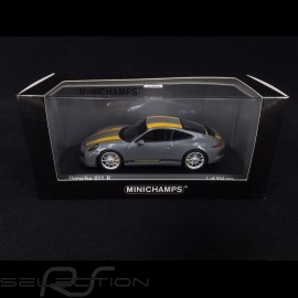 Porsche 911 R type 991 2016 Nardo grey yellow stripes 1/43 Minichamps 413066232