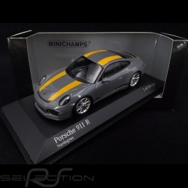 Porsche 911 R type 991 2016 Nardo grey yellow stripes 1/43 Minichamps 413066232