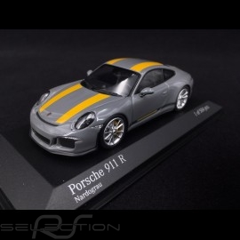 Porsche 911 R type 991 2016 Nardo grey yellow stripes 1/43 Minichamps 413066232