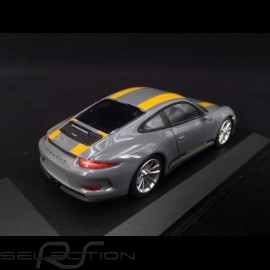 Porsche 911 R type 991 2016 Nardo grey yellow stripes 1/43 Minichamps 413066232