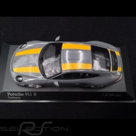 Porsche 911 R type 991 2016 Nardo grey yellow stripes 1/43 Minichamps 413066232