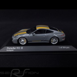 Porsche 911 R type 991 2016 Nardo grey yellow stripes 1/43 Minichamps 413066232