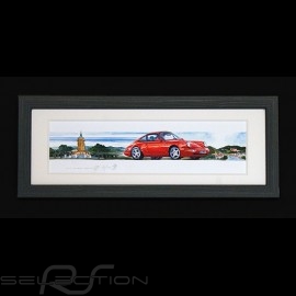 Porsche 911 Type 964 Rot Mannheim - Heidelberg Schwarz Holzrahmen 15 x 35 cm Limitierte Auflage Uli Ehret - 810