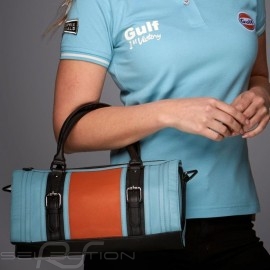 No logo handbag bowling style Gulf blue / orange / black leather