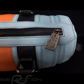 No logo handbag bowling style Gulf blue / orange / black leather