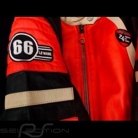 Lederjacke 24h Le Mans 66 Firestarter rot / schwarz / beige - damen