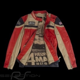 Lederjacke 24h Le Mans 66 Indianapolis rot / beige / navy blau - Herren