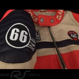 Lederjacke 24h Le Mans 66 Indianapolis rot / beige / navy blau - Herren