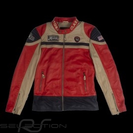 Leather jacket 24h Le Mans 66 Indianapolis  red / beige / navy blue - men