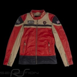 Lederjacke 24h Le Mans 66 Indianapolis rot / beige / navy blau - Herren