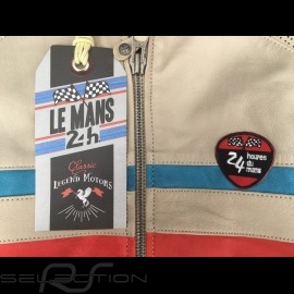 Lederjacke 24h Le Mans 66 Hunaudieres beige / türkis / rot - Herren jacket jacke