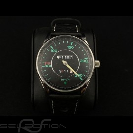 Porsche 911 250 km/h speedometer Watch chrome case / black dial / green numbers